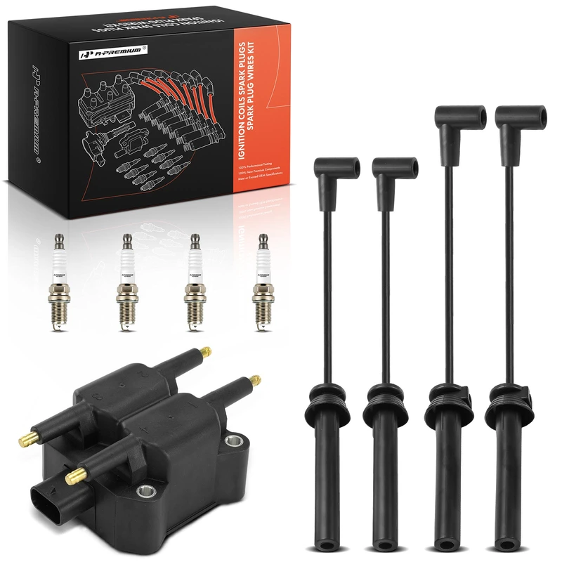 1 Pc Ignition Coils & 4 Pcs Double Iridium Spark Plugs & 4 Pcs Wires for Dodge Plymouth