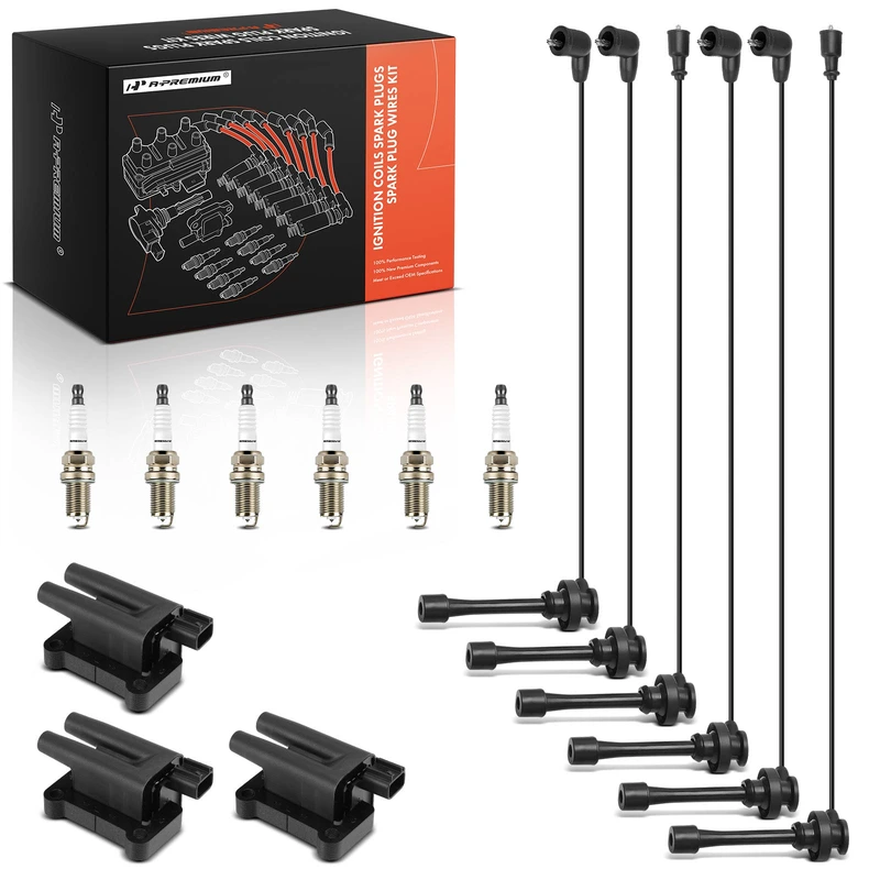 Ignition Coils + Spark Plugs Kits + Spark Wires, Set of 15, Iridium & Platinum Series, 2-Blade Terminal, A-Premium APIC1295