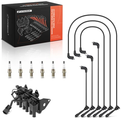 1 Pc Ignition Coil & 6 Pcs Iridium Spark Plugs & 6 Pcs Wires