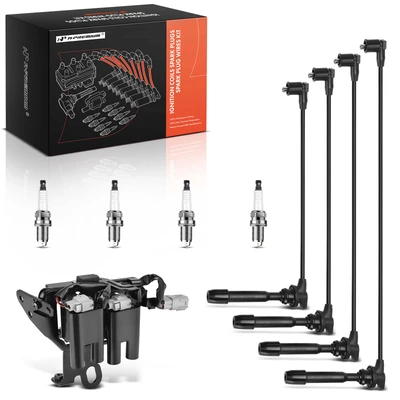 1 Pc Ignition Coil & 4 Pcs Iridium Spark Plugs & 4 Pcs Wires