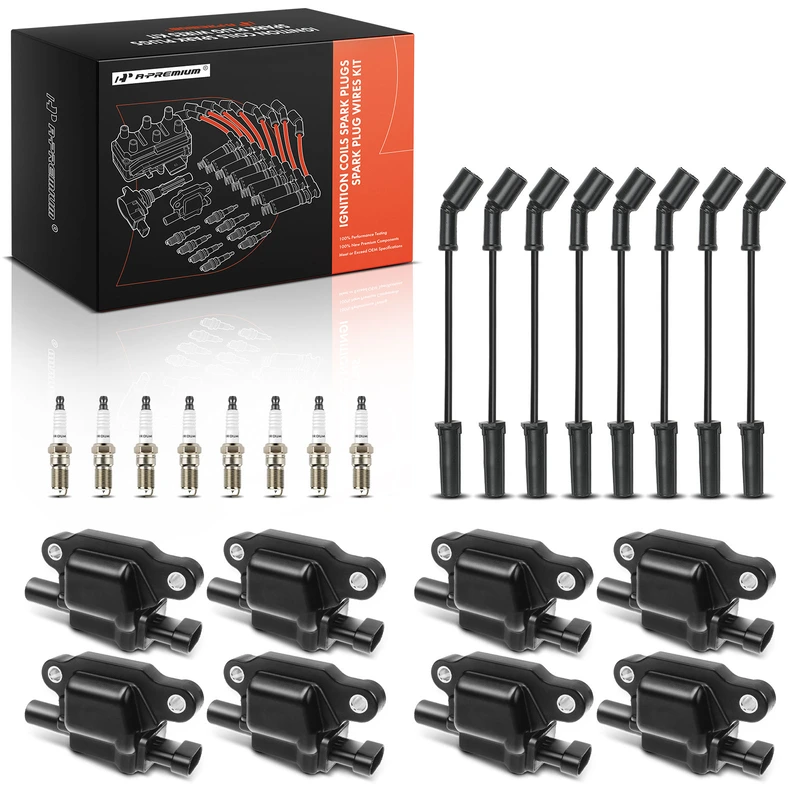 8 Pcs Ignition Coils & 8 Pcs Iridium Spark Plugs & 8 Pcs Wires for GMC Cadillac Pontiac