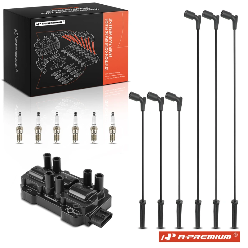 1 Pc Ignition Coil & 6 Pcs Iridium Spark Plugs & 6 Pcs Wires for Chevrolet Malibu Buick