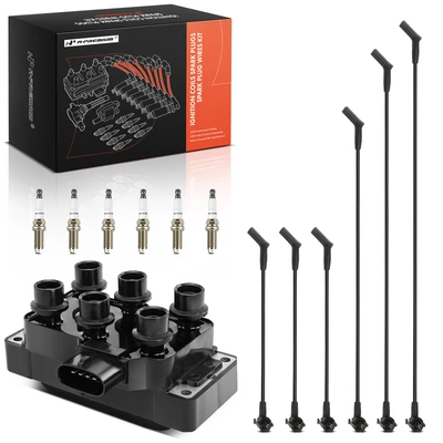 1 Pc Ignition Coil & 6 Pcs Iridium Spark Plugs & 6 Pcs Wires