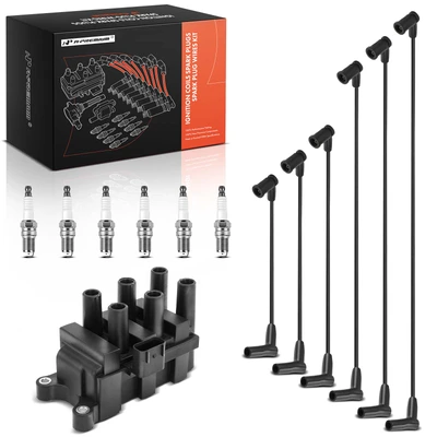 1 Pc Ignition Coil & 6 Pcs Iridium Spark Plugs & 6 Pcs Wires