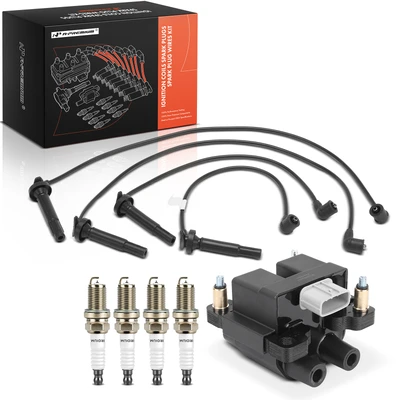 1 Pc Ignition Coil & 4 Pcs Iridium Spark Plugs & 4 Pcs Wires