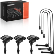 Ignition Coils + Spark Plugs Kits + Spark Wires, Set of 6, 3-Blade Terminal, A-Premium APIC1278