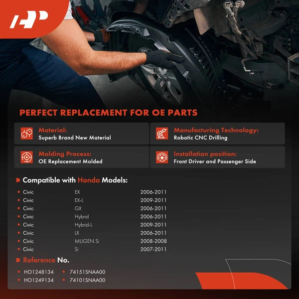 A-Premium APIF252 Fender Liner Front Driver & Passenger