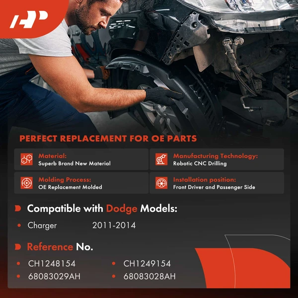 A-Premium APIF258 Fender Liner Front Driver & Passenger