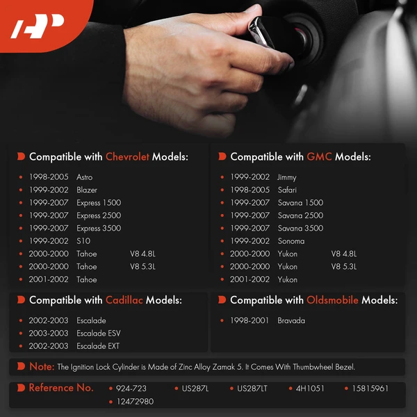 Ignition Lock Cylinder Zamak 5 with 2 Keys for Chevrolet Tahoe GMC Yukon Cadillac