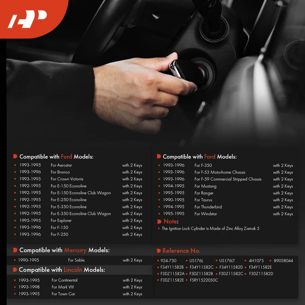 Ignition Lock Cylinder Zamak 5 with Keys for Ford Explorer Mustang F-150 Ranger