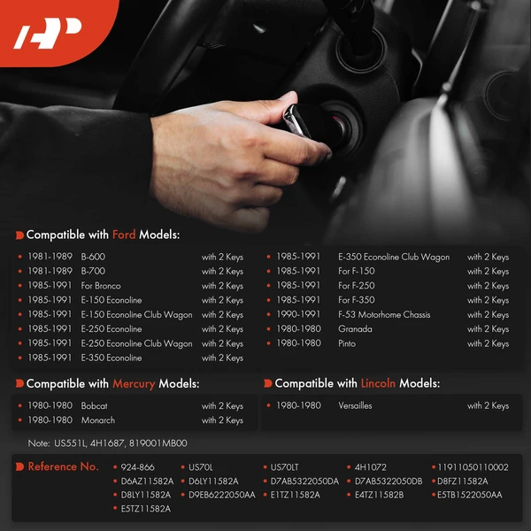 Ignition Lock Cylinder Zamak 5 with Keys for Ford F-150 F-250 F-350 Bronco Pinto