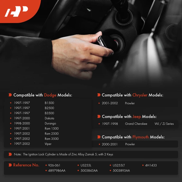 Ignition Lock Cylinder Zamak 5 with Keys for Jeep Grand Cherokee Chrysler Dodge