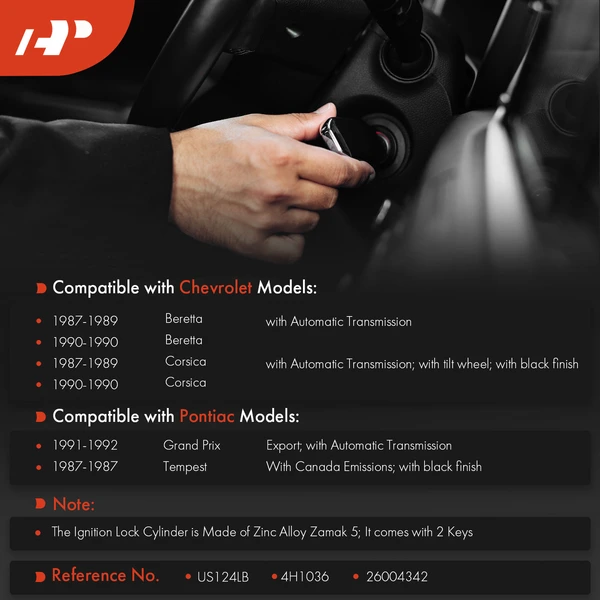 Ignition Lock Cylinder Zamak 5 with Keys for Chevy Beretta Corsica Pontiac Tempest