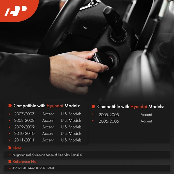 Ignition Lock Cylinder Zamak 5 with 2 Keys for Hyundai Accent 2005-2011