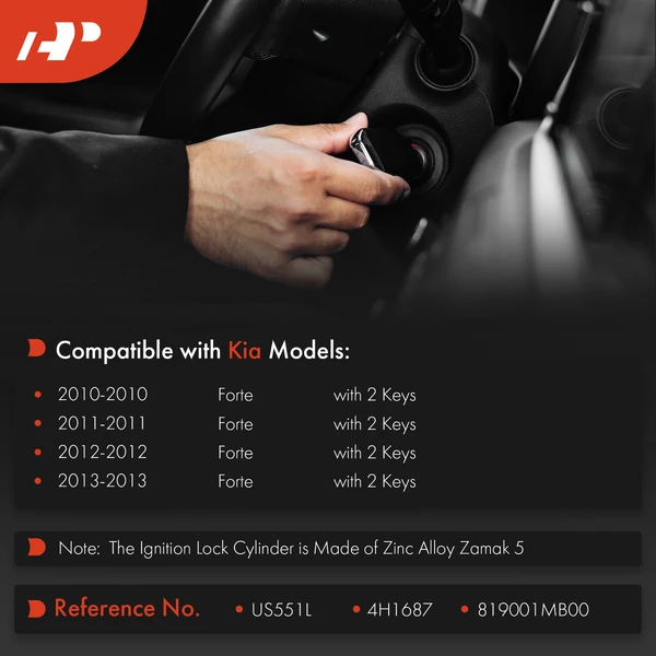Ignition Lock Cylinder Zinc Zamak 5 with 2 Keys for Kia Forte 10-13 2.0L 2.4L