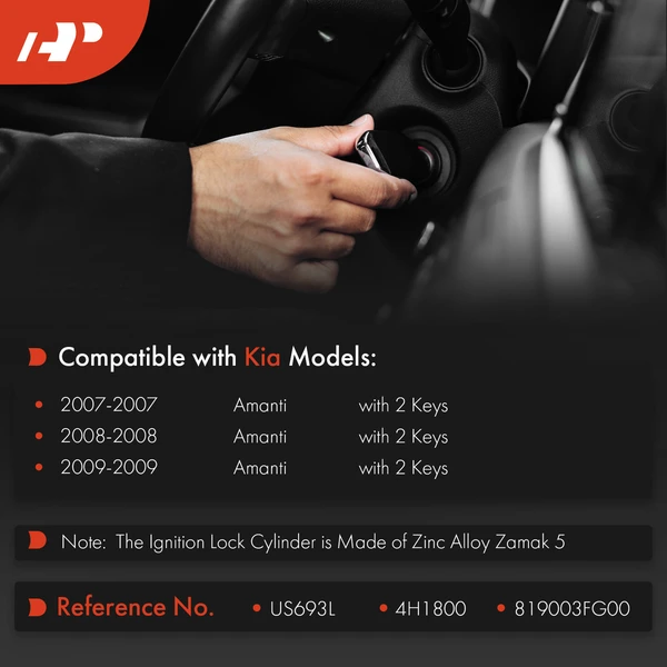 Ignition Lock Cylinder Zamak 5 with 2 Keys for Kia Amanti 2007-2009 Sedan