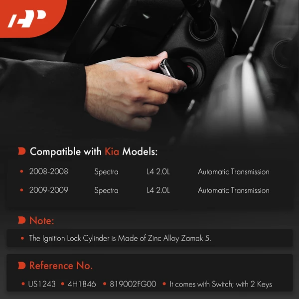 Ignition Lock Cylinder Zamak 5 with Keys for Kia Spectra 08-09 Automatic Transmission