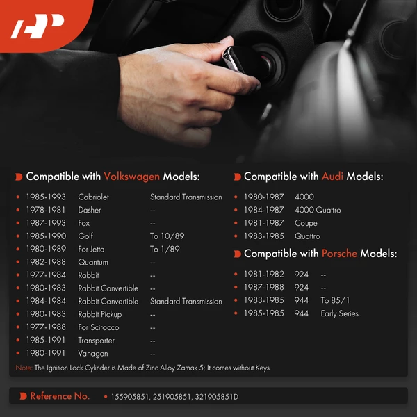 Ignition Lock Cylinder Zamak 5 for Volkswagen Jetta Golf Audi Quattro Porsche