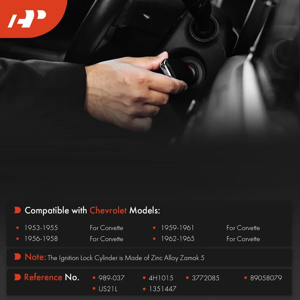 Ignition Lock Cylinder Zamak 5 with Keys for Chevrolet Corvette 1953-1964