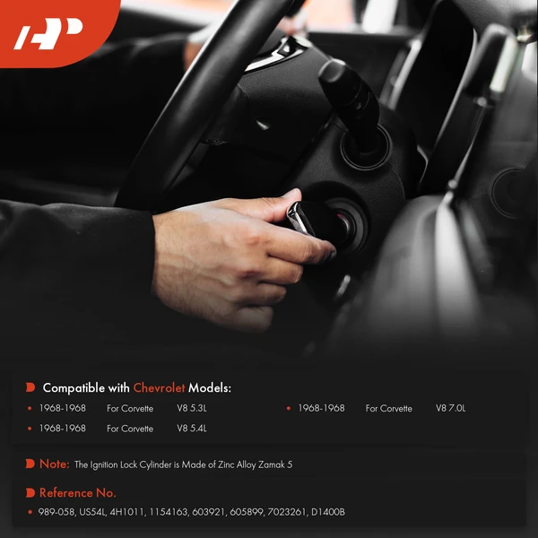 Ignition Lock Cylinder Zamak 5 with 2 Keys for Chevrolet Corvette 1968