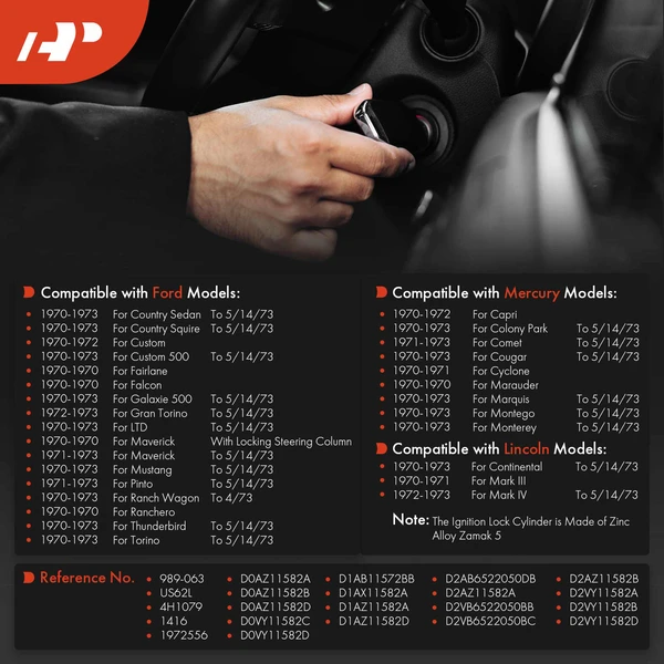 Ignition Lock Cylinder Zamak 5 with 2 Keys for Ford Mustang Lincoln Continental