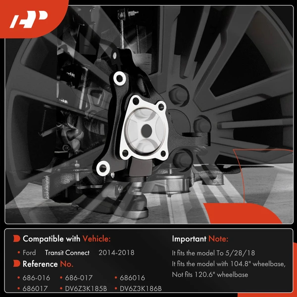 2 Pcs Front Steering Knuckles for Ford Transit Connect 14-18 104.8 in. Wheelbase