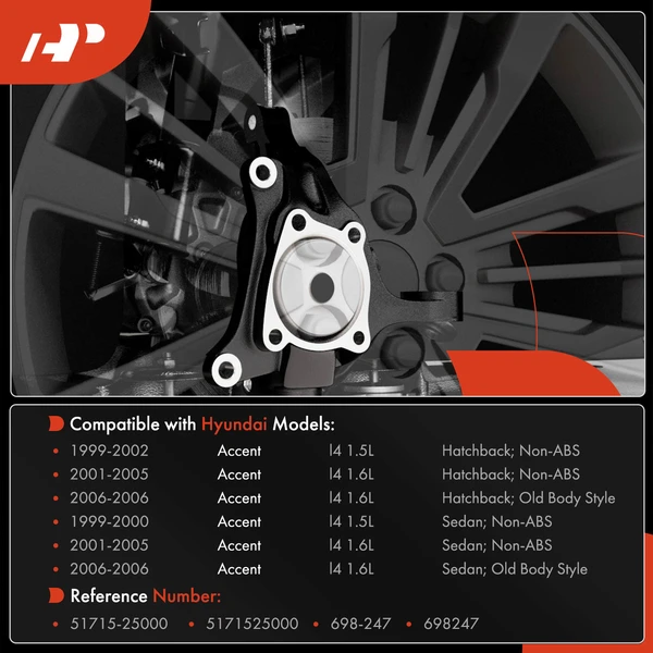 Front Driver Steering Knuckle for Hyundai Accent 1999-2006 L4 1.5L 1.6L
