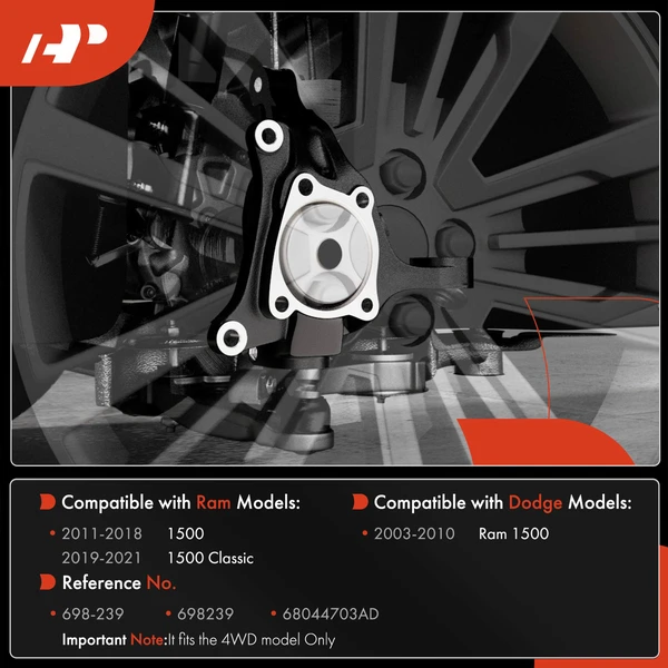 Front Driver Steering Knuckle for Ram 1500 2011-2018 Dodge Ram 1500 2003-2010 4WD