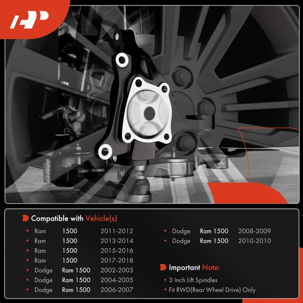 2 Pcs 3 Inch Front Lift Spindles for Dodge Ram 1500 2002-2018 RWD