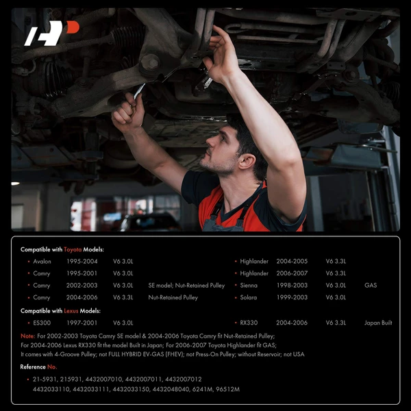 Power Steering Pump with Pulley for Toyota Camry Highlander Sienna Avalon Lexus