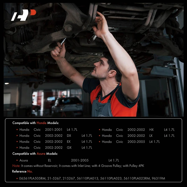 Power Steering Pump with Pulley 4PK for Honda Civic Acura EL 2001-2005 L4 1.7L