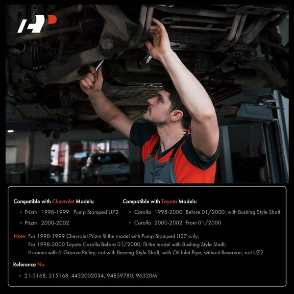 Power Steering Pump with Pulley & Oil Inlet Pipe for Toyota Corolla Chevy Prizm