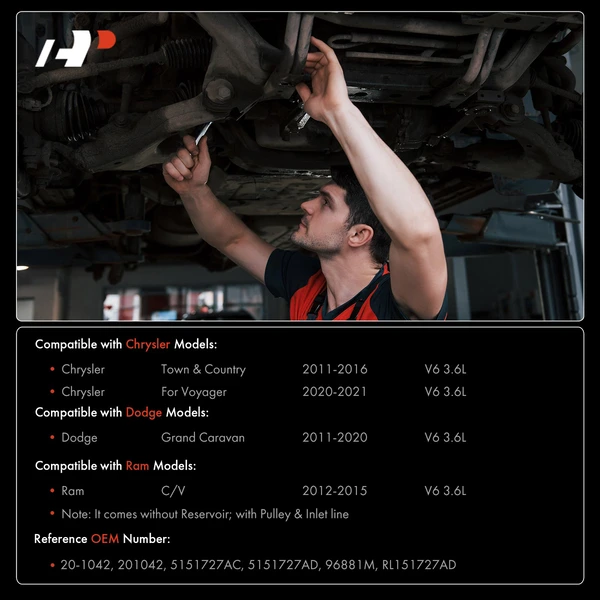 Power Steering Pump with Pulley & Inlet line for Dodge Grand Caravan Chrysler Ram