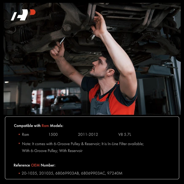 Power Steering Pump with Pulley & Reservoir for Ram 1500 2011-2012 V8 5.7L Pickup