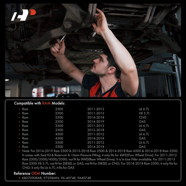 Power Steering Pump with Reservoir for Ram 2500 2011-2019 3500 2011-2018 4500 5500