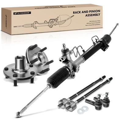 7 Pcs Rack and Pinion & Hub Bearing & Tie Rod End Kit