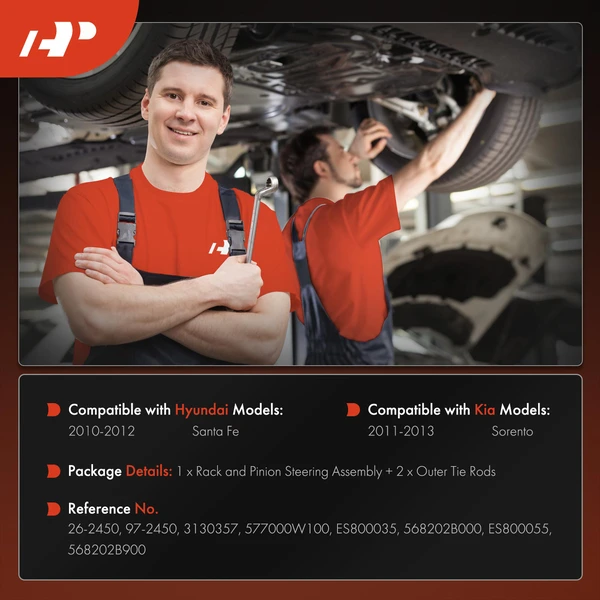 3 Pcs Front Power Rack & Pinion Tie Rod End Kit for Kia Sorento Hyundai Santa Fe