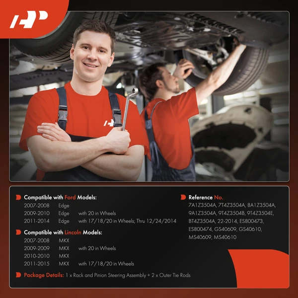 3 Pcs Front Power Steering Rack & Pinion & Tie Rod End Kit for Ford Edge 2007-2014