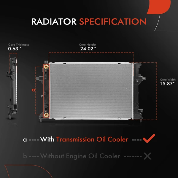 Radiator without Transmission Oil Cooler for Hyundai Kona Electric 19-23
