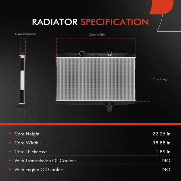 Radiator without Oil Cooler for Kenworth T170 T270 T300 T370 Peterbilt 325 330 335