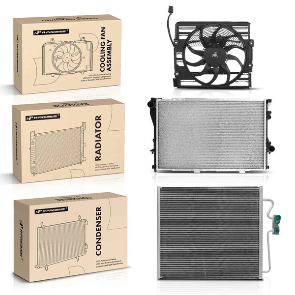 3 Pcs Radiator & AC Condenser & Cooling Fan Kit for BMW 740i 1997 740iL 750iL 1996 1997