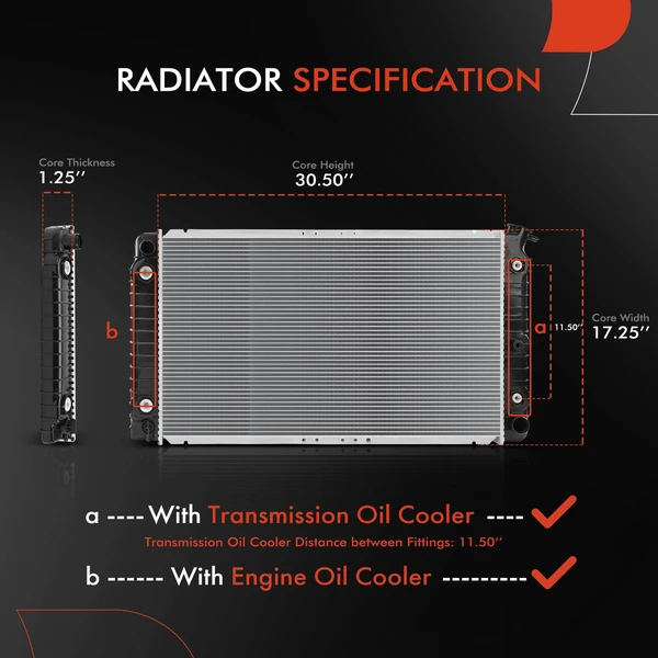 Aluminum Radiator with Oil Cooler for Oldsmobile 88 98 Cadillac Buick Pontiac