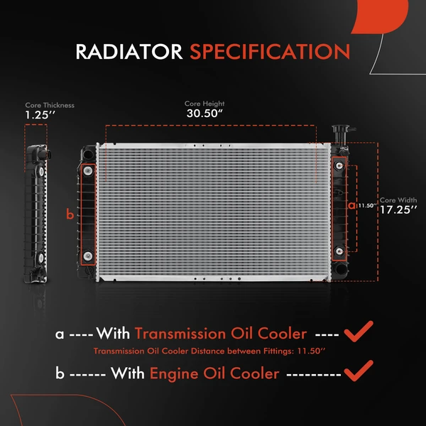 Aluminum Radiator with Oil Cooler for Chevrolet Express G10 G20 GMC Savana G2500 92-96