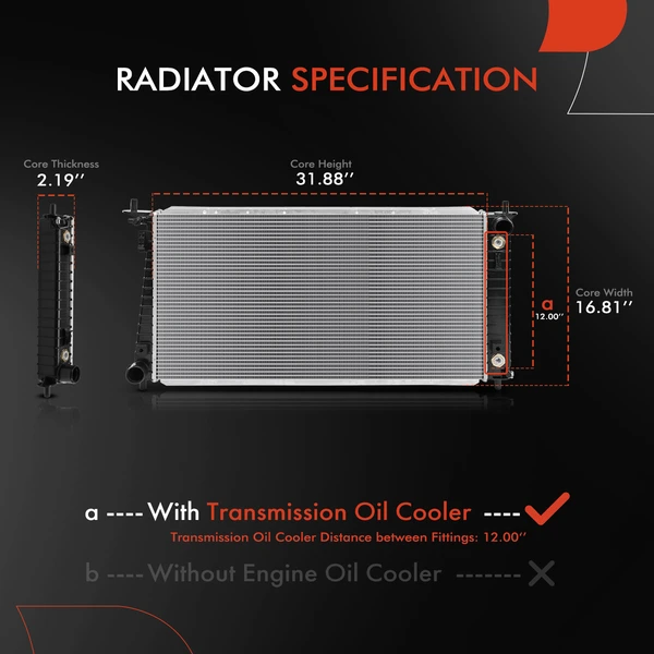 Aluminum Radiator with Transmission Oil Cooler for Ford F-150 F-250 1997-1998 Auto Trans.