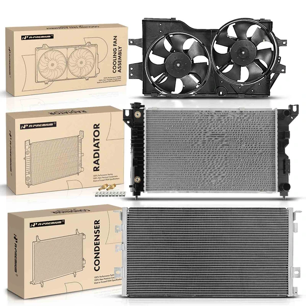 3 Pcs Radiator & AC Condenser & Cooling Fan Kit for 1996-2000 Plymouth Grand Voyager