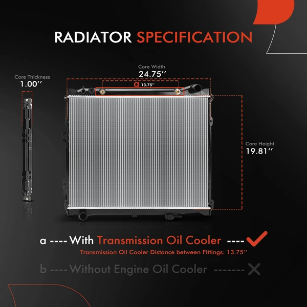 Aluminum Radiator with Transmission Oil Cooler for Mazda MPV 1996-1998 3.0L