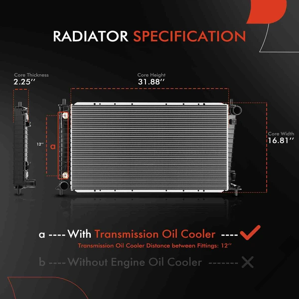 Aluminum Radiator with Transmission Oil Cooler for Ford F-150 2003-2004 Lincoln