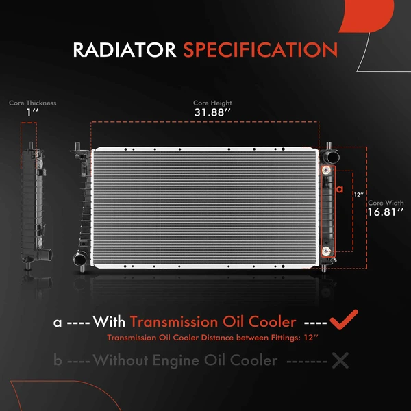 Aluminum Radiator with Transmission Oil Cooler for Ford F-150 1997-1998 F-250 Expedition