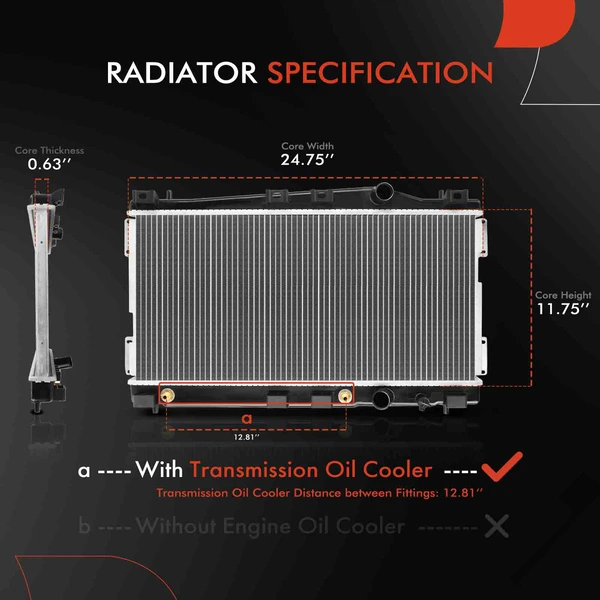 Aluminum Radiator with Transmission Oil Cooler for Chrysler Neon Dodge Plymouth L4 2.0L