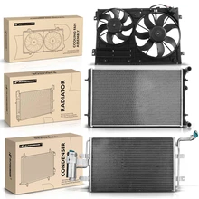 3 Pcs Radiator & AC Condenser & Cooling Fan Kit for 2005 Volkswagen Jetta 1.9L l4